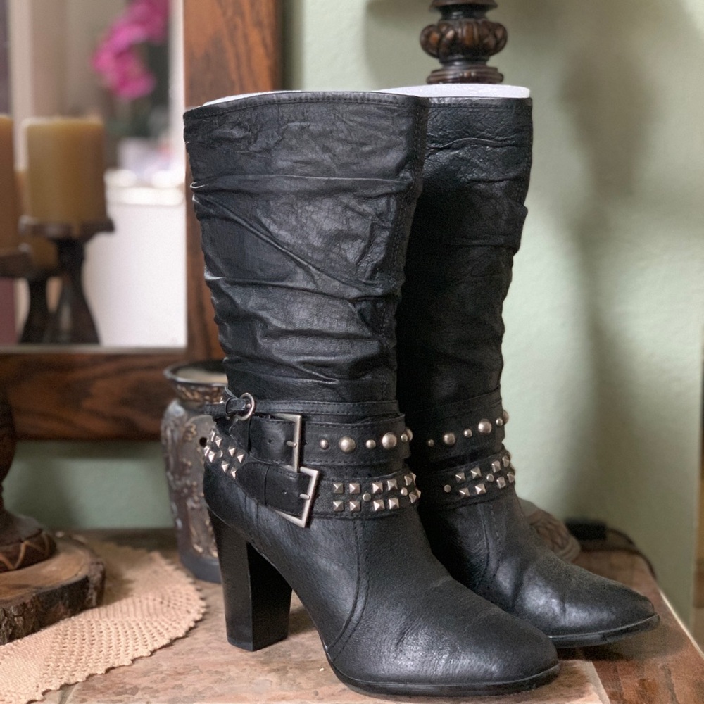 Studded Black Leather Boots